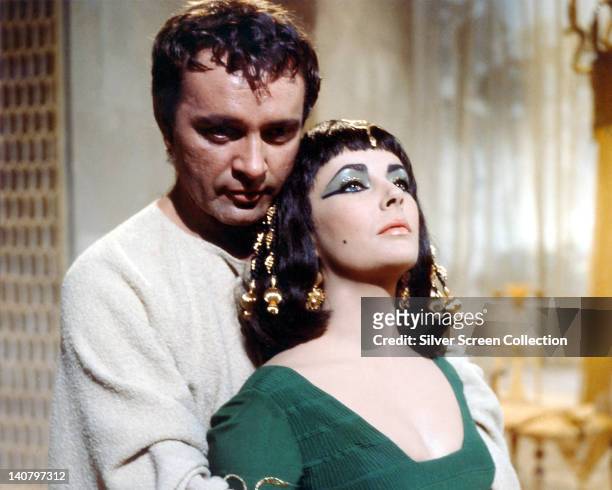 Richard Burton , British actor, and Elizabeth Taylor , British actress, both in costume in a publicity still issued for the film, 'Cleopatra', 1963....