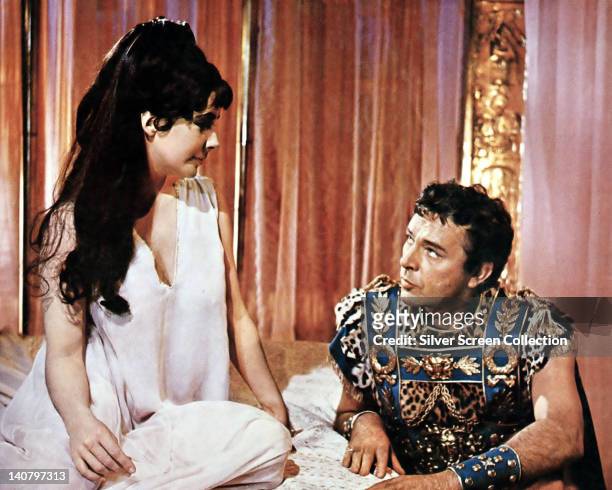 Elizabeth Taylor , British actress, and Richard Burton , British actor, both in costume in a publicity still issued for the film, 'Cleopatra', 1963....