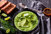 Tarator, summer cold cucumber soup in bowl