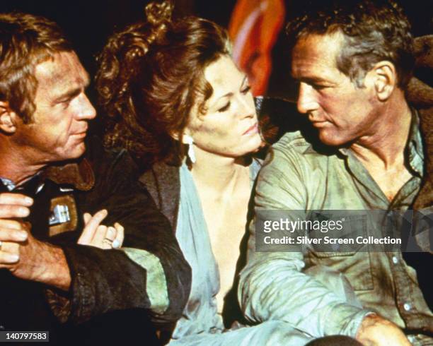 Steve McQueen , Faye Dunaway, US actress, and Paul Newman , US actor, all in costume in a publicity still issued for the film, 'The Towering...