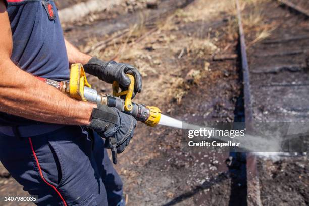 combattre un incendie - pompier et lance-incendie - pompier français photos et images de collection