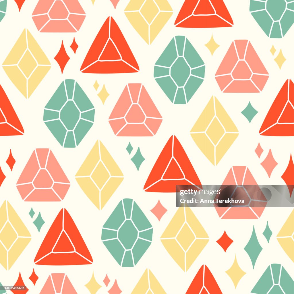Diamond Crystal Pattern Diamond Crystal Gems Seamless Pattern And Vector Illustration High-Res ...