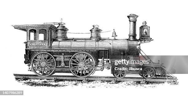 antique engraving illustration: locomotive steam train - steam train stock illustrations