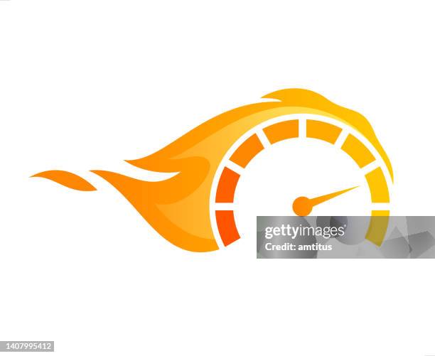 ilustraciones, imágenes clip art, dibujos animados e iconos de stock de velocímetro ardiente - velocímetro