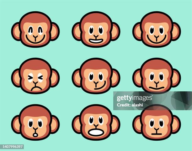 ilustrações, clipart, desenhos animados e ícones de ícone de expressão facial fofo do macaco - monkey emoji