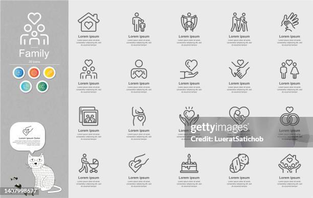 infografik zum inhalt von familienliniensymbolen - emotionale unterstützung stock-grafiken, -clipart, -cartoons und -symbole