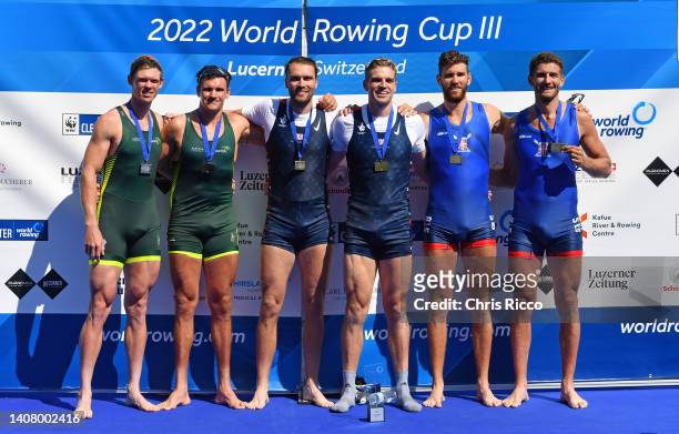Oliver Wynne-Griffith and Thomas George of Great Britain win the Gold Medal in the Mens Pair Final. Harley Moore and Alexander Hill of Australia win...