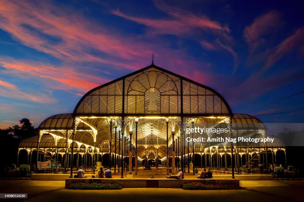 A colorful evening at the Glass House inside, Lalbagh, Bangalore