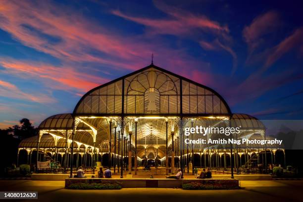 a colorful evening at the glass house inside, lalbagh, bangalore - bangalore city stockfoto's en -beelden