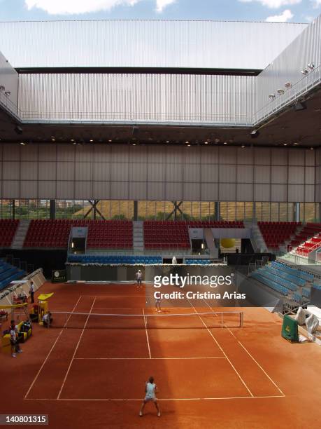 View of one of the small tennis courts of the Magic Box the sports complex for tennis which was designed by French architect Dominique Perrault. Part...