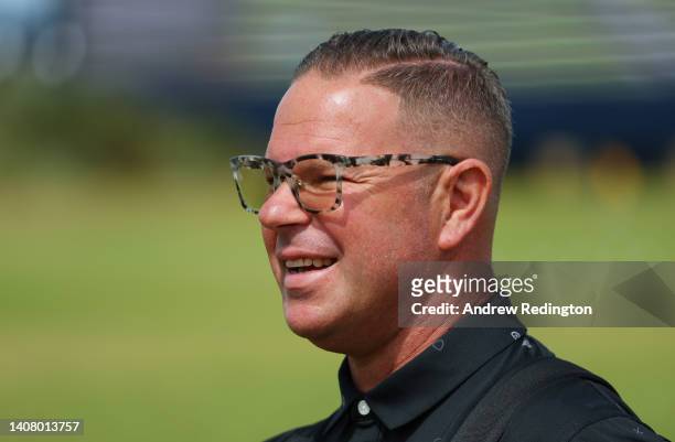 Golf Coach Sean Foley looks on during a practice round prior to The 150th Open at St Andrews Old Course on July 11, 2022 in St Andrews, Scotland.