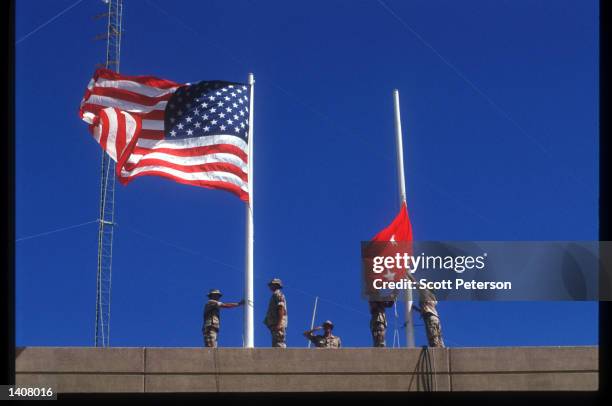 Forces hand over power to UN peacekeeping troops May 4, 1993 in Mogadishu, Somalia. UN troops will continue the humanitarian intervention aimed at...