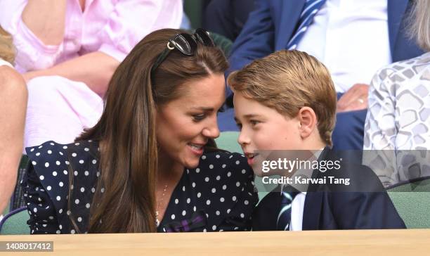 Catherine, Duchess of Cambridge and Prince George of Cambridge attend the Men's Singles Final at All England Lawn Tennis and Croquet Club on July 10,...