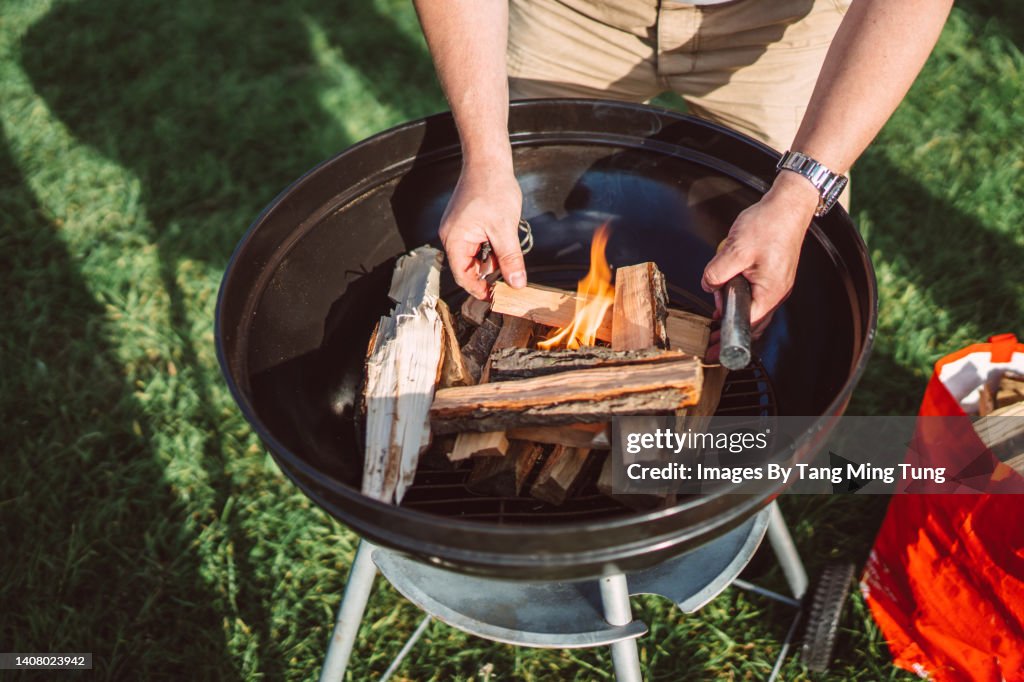 Starting Rod Close Up Of A Man Starting Campfire For Bbq With Ferro Rod Fire Steel ...