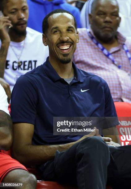 Director of players affairs and engagement Shaun Livingston of the Golden State Warriors smiles as he attends a game between the Warriors and the San...