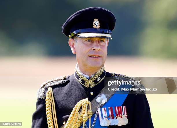 Prince Edward, Earl of Wessex attends a parade to present Platinum Jubilee medals, on behalf of The Queen, to officers and soldiers of The Royal...