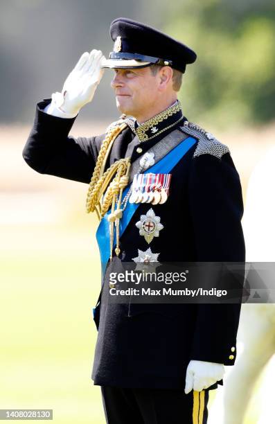 Prince Edward, Earl of Wessex attends a parade to present Platinum Jubilee medals, on behalf of The Queen, to officers and soldiers of The Royal...