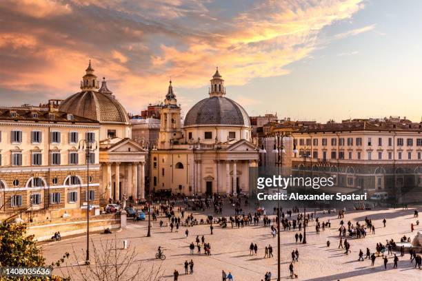 piazza del poppolo square seen from above at sunset, rome, italy - piazza del popolo rome stock pictures, royalty-free photos & images