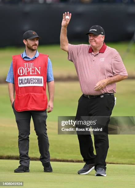 Mark Calcavecchia of The United States reacts on the 1st during the Celebration of Champions Challenge during a practice round prior to The 150th...