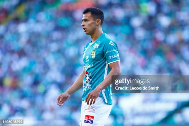 Osvaldo Rodriguez of Leon looks on during the 2nd round match between Leon and Pumas UNAM as part of the Torneo Apertura 2022 Liga MX at Leon Stadium...