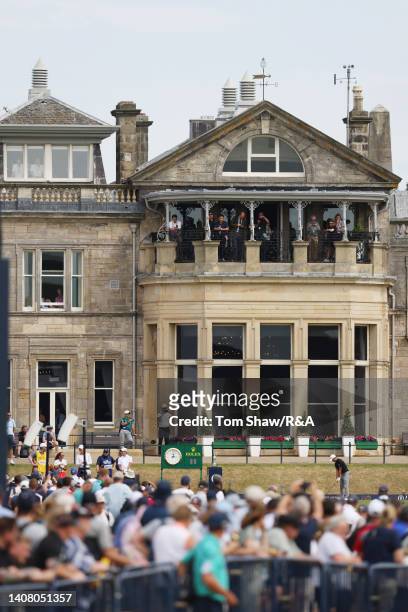 Collin Morikawa of the United States tees off on the 1st hole during the Celebration of Champions prior to The 150th Open at St Andrews Old Course on...