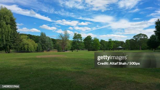 trees on field against sky,luton,united kingdom,uk - paseo la plaza online fotografías e imágenes de stock