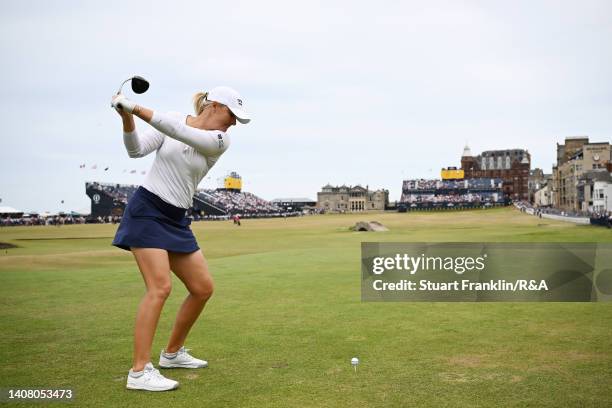 Anna Nordqvist of Sweden tees off on the 18th hole during the Celebration of Champions prior to The 150th Open at St Andrews Old Course on July 11,...