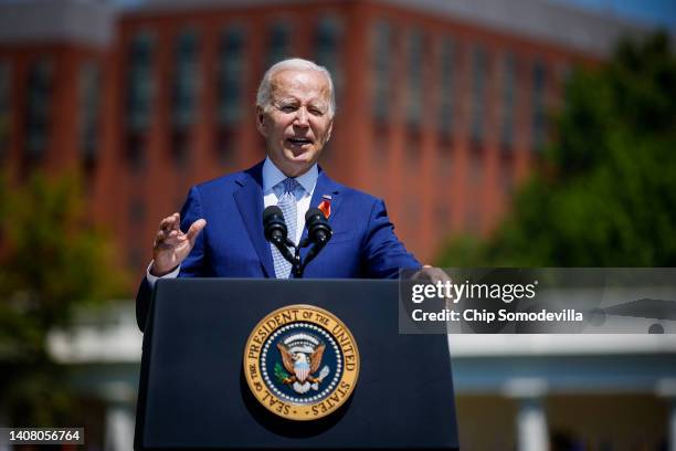 President Joe Biden delivers remarks at an event to celebrate the Bipartisan Safer Communities Act on the South Lawn of the White House on July 11,...