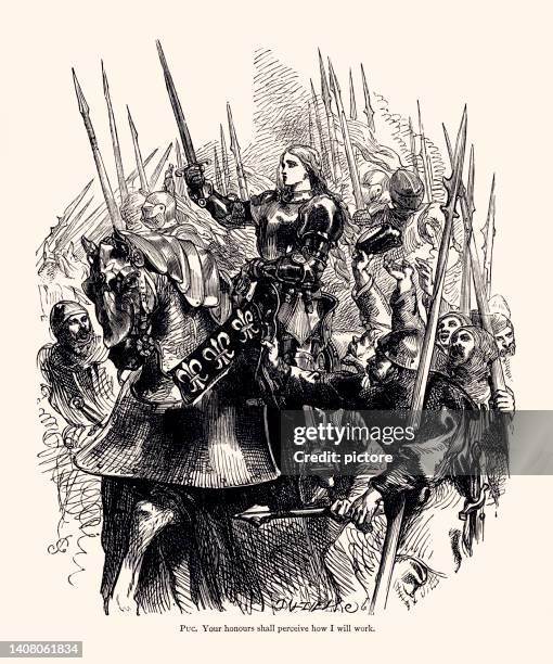 ilustraciones, imágenes clip art, dibujos animados e iconos de stock de juana de arco : heroína de francia (xxxl con muchos detalles) - equitación