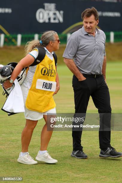 Sir Nick Faldo of England looks on from the 1st during the Celebration of Champions Challenge during a practice round prior to The 150th Open at St...