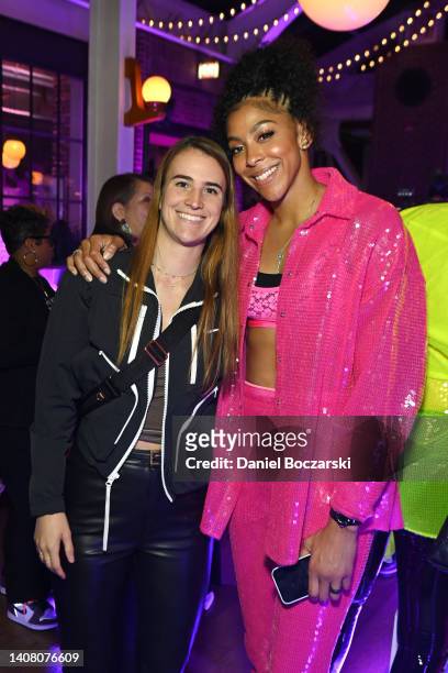 Sabrina Ionescu and host Candace Parker attend Candace Parker’s Ace All-Star Party, presented by adidas and Meta at Cindy’s Rooftop on June 9, 2022...