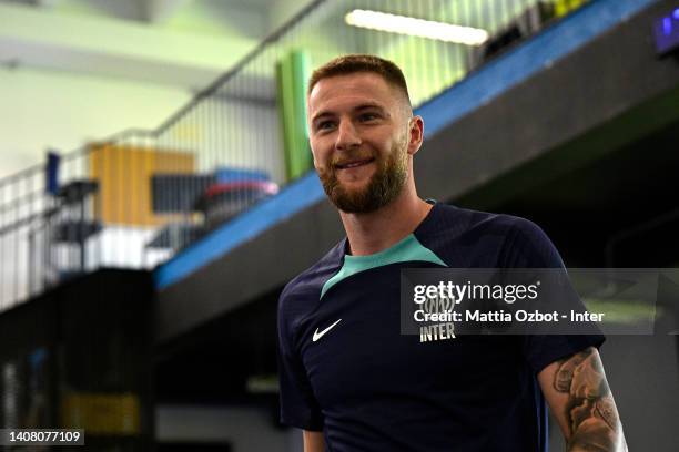 Milan Skriniar of FC Internazionale in action during the FC Internazionale training session at the club's training ground Suning Training Center on...