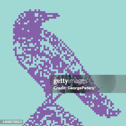Pixelated Crow perching with glitch technique Pixelated Crow perching with glitch technique