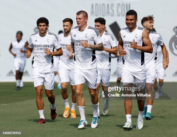 Real Madrid squad are training at Valdebebas training ground on July 11, 2022 in Madrid, Spain.