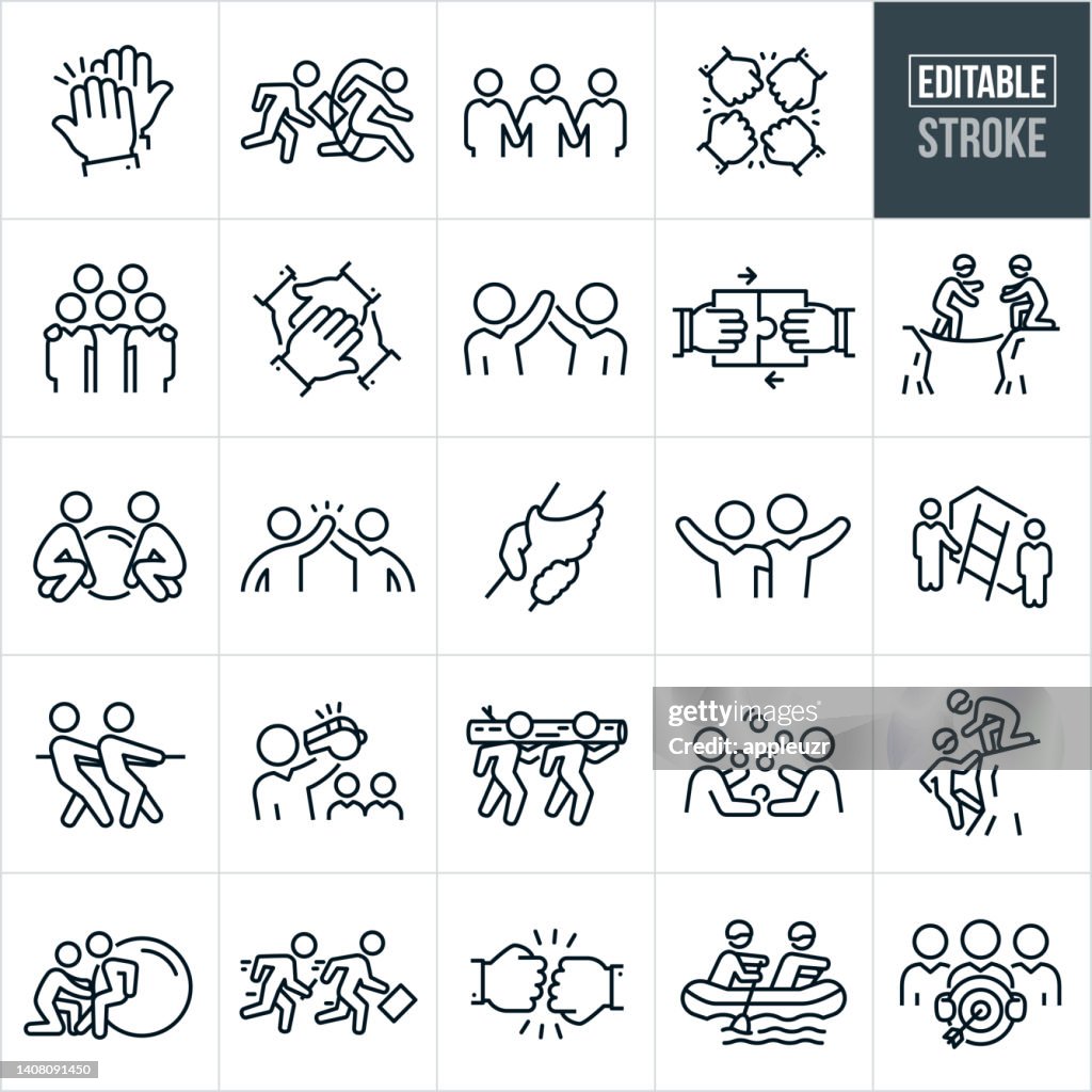 Team Building Thin Line Icons - Editable Stroke