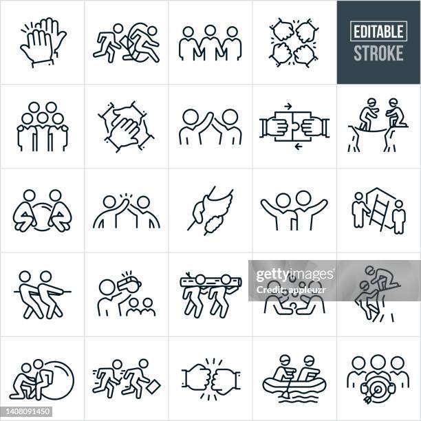 ilustrações de stock, clip art, desenhos animados e ícones de team building thin line icons - editable stroke - superação