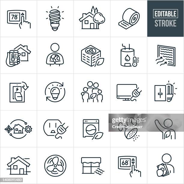 energy conservation thin line icons - editable stroke - consumerism stock illustrations