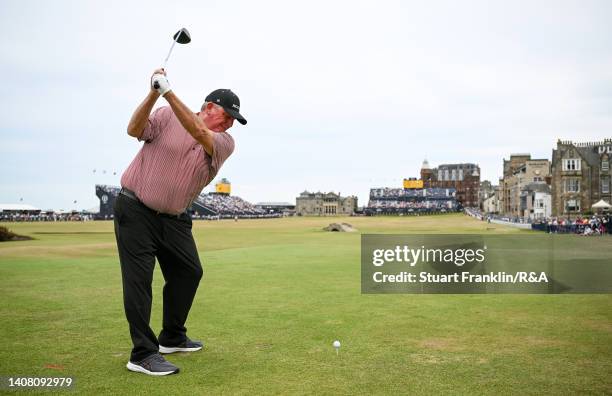 Mark Calcavecchia of The United States tees off on the 18th hole during the Celebration of Champions prior to The 150th Open at St Andrews Old Course...