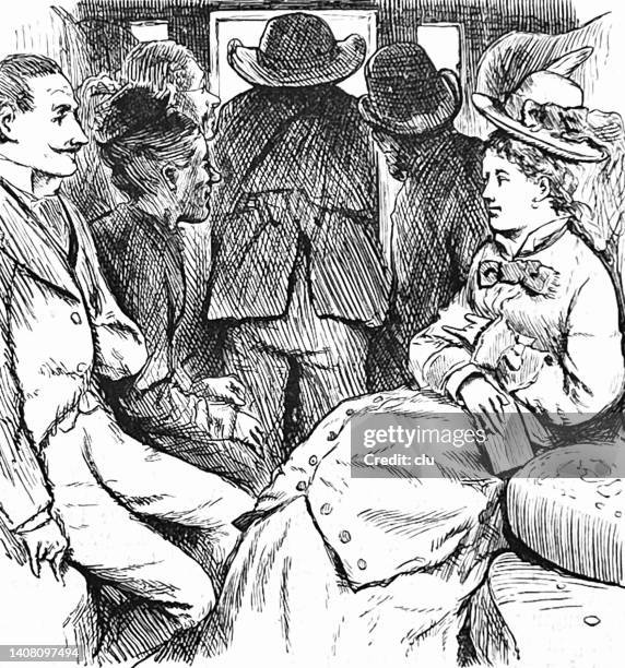beautiful views in a crowded train compartment environment - crowded train stock illustrations