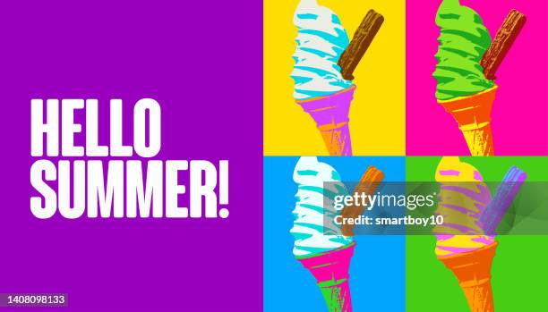 hello summer - ice cream cones - posterized stock illustrations