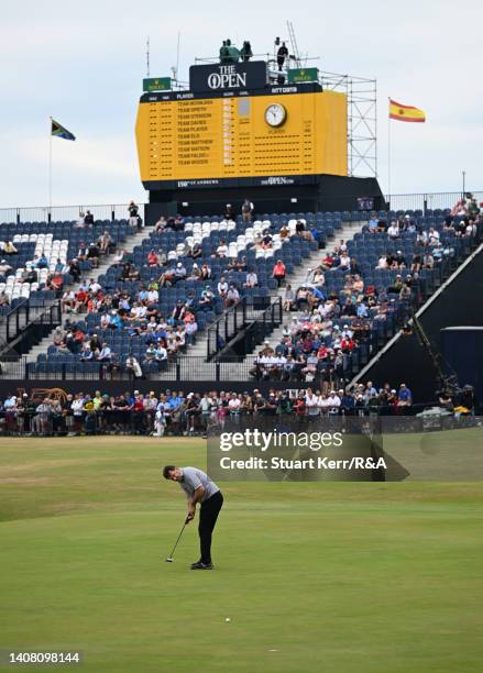 Nick Faldo putts on the 18th hole during the Celebration of Champions prior to The 150th Open at St Andrews Old Course on July 11, 2022 in St...