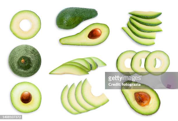 avocado collection set - avocado isolated imagens e fotografias de stock