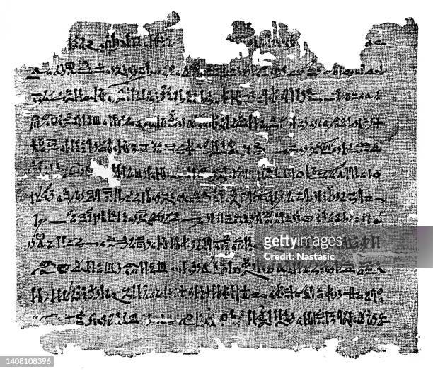 the heracles papyrus, fragment of a poem from the 3rd century - egypt archaeology stock illustrations