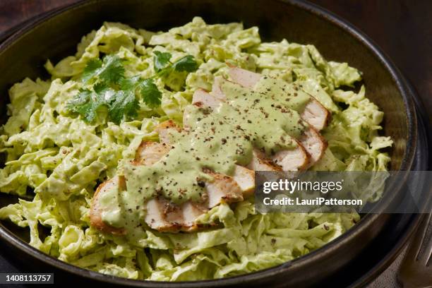 the viral green goddess salad with grilled chicken - salad dressing stock pictures, royalty-free photos & images