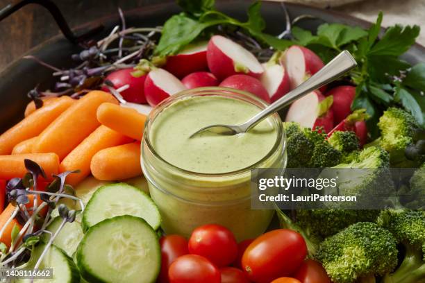 the viral green goddess salad dressing - salad dressing stock pictures, royalty-free photos & images