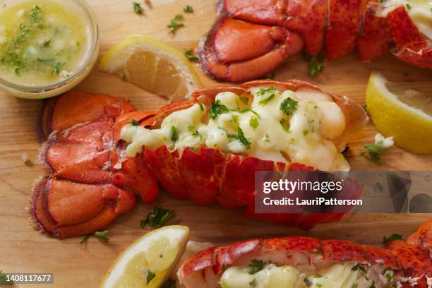 gedämpfter hummerschwanz - lobster stock-fotos und bilder