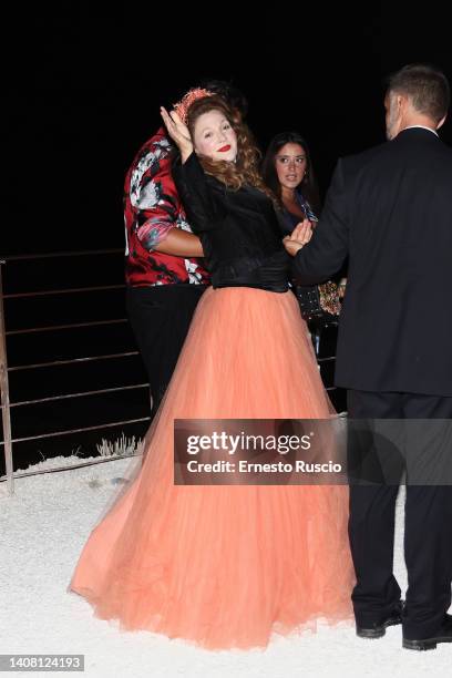 Drew Barrymore is seen during the Dolce & Gabbana haute couture fall/winter 22/23 event at Castello Maniace on July 11, 2022 in Siracusa, Italy.