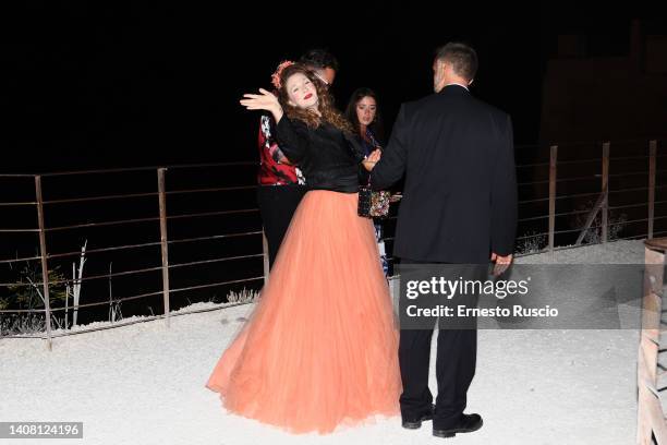 Drew Barrymore is seen during the Dolce & Gabbana haute couture fall/winter 22/23 event at Castello Maniace on July 11, 2022 in Siracusa, Italy.