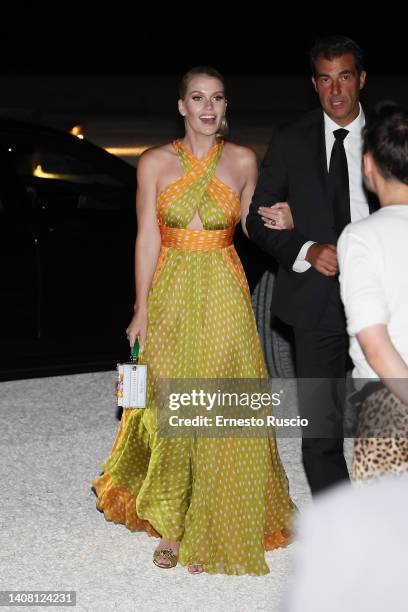 Kitty Spencer is seen during the Dolce & Gabbana haute couture fall/winter 22/23 event at Castello Maniace on July 11, 2022 in Siracusa, Italy.