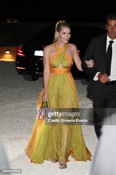 Kitty Spencer is seen during the Dolce & Gabbana haute couture fall/winter 22/23 event at Castello Maniace on July 11, 2022 in Siracusa, Italy.